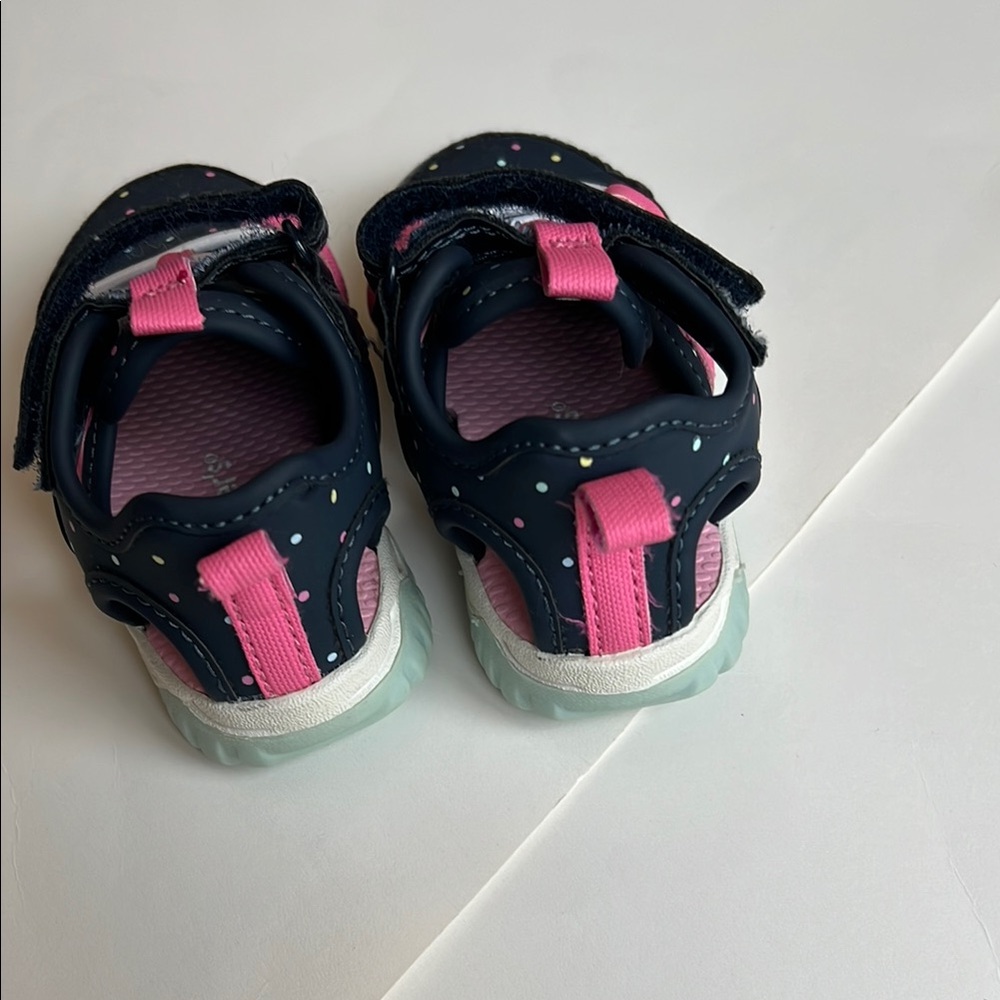 Carter's Toddler Girl Polka Dot Navy and Pink Sandal Shoes Size 5 - Picture 3 of 6